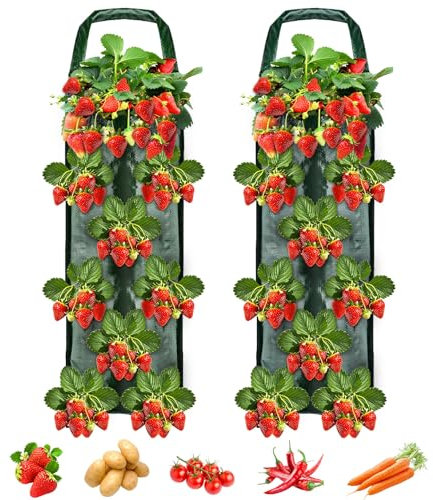 Muyohix 2 Pezzi Sacchi per Piante Fragole, Traspiranti Borsa Coltivazione Fragole da Appendere, Sacchetti per Fragole con 8 Fori, per Fragole, Pomodori, Piante da Orto, Coltivazione, Piantare