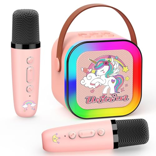 Dislocati Karaoke Maschine mit 2 Bluetooth Karaoke Mikrofon, Einhorn Geschenk Spielzeug für Mädchen 3-12 Jahre Tragbarer Lautsprecher mit LED-Lichtern, Ideal für Familienfeiern, Partys & Outdoor | Einhorn Geschenk Spielzeug für Mädchen 3-12 Jahre Tragbarer Lautsprecher mit LED-Lichtern, Ideal für Familienfeiern, Partys