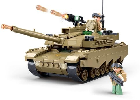Sluban Militär Panzer Baukasten, 322 Teile, 24,3 cm Lang, Spielzeug für Kinder 6-12 Jahre, M38-B1256, Orange, Lila, Weiß, Gold
