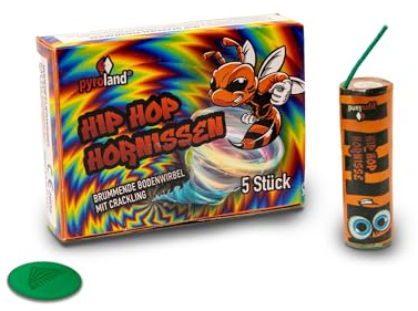 AKTIVHANDEL Hip Hop Hornissen 50 Stück (10x5er), brummende Bodenwirbel mit Crackling, lustiges Jugendfeuerwerk für Silvester und Geburtstag, inkl. Einkaufswagenchip