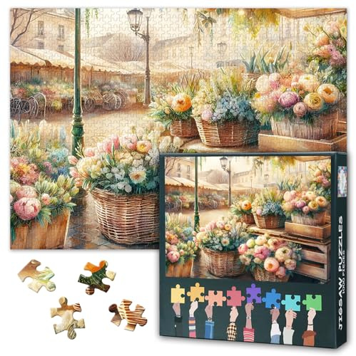 Puzzle 1000 pièces Adulte Bouquet de Route Puzzle À partir de 6 ans pour Filles Puzzle Fleur Parfait Pour Les Soirées De Jeu Jouets Éducatifs Décoration De La Maison, 50 x 70 cm