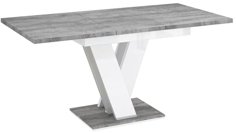PHD FURNITURE Extendable Dining Table MASIV | Modern 6 Seater, 120–160 cm | Elegant V Shaped Legs | Space-Saving, Easy to Clean | Ideal for Kitchen or Dining Room (Stone Effect, White Gloss)