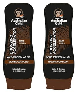 Australian Gold Dark Tanning Lotion With Bronzing Accelerator, Aloe Vera and Tea Tree Oil, Biosine Complex, 8 Fl Oz, Pack of 2
