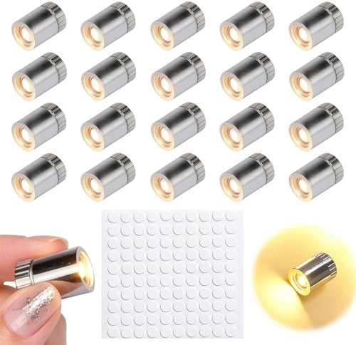 Stalora 20pcs Mini Luci LED Decorative con 100pcs Punti di Colla, Mini Lampada LED Wireless per Modellismo, Luce LED per Decorazione di Festa, Trucco, Fai da te, Artigianale, Micro Luce LED