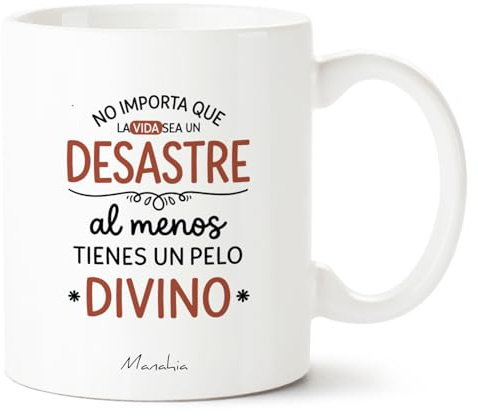 Manahia - Taza divertida - No importa que la vida sea un desastre, lo menos tienes un pelo divino | Regalo Original Peluquera, Hermana - Idea Sorpresa Divertida Mujer Cumpleaños | Caja Regalo Kraft