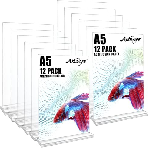 AKOLAFE 12 Stück A5 Tischaufsteller Acryl, Menühalter Hochformat, Schildhalter Transparent mit Standfuß, Preisschild Aufsteller für Restaurant, Hotel, Theke und Büro