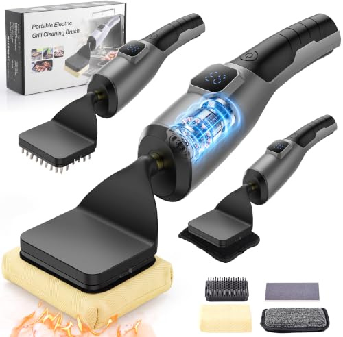 Brosse Électrique Barbecue sans Fil, 3600mAh Brosse Électrique Nettoyage | 180 Min Autonomie, 4 Têtes Remplaçables, Étanchéité IPX7,Brosse en Acier Inoxydable pour Nettoyeur Grille BBQ, Camping,Maison