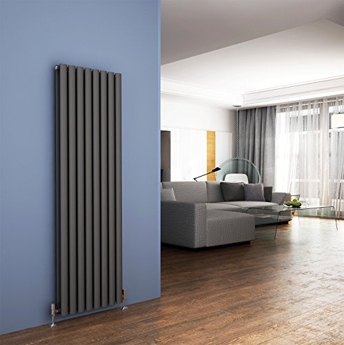 ELEGANT Designer Radiator Double Column 1600 x 480mm Anthracite Oval Panel Radiator Modern Vertical Rad for Living Room Kitchen