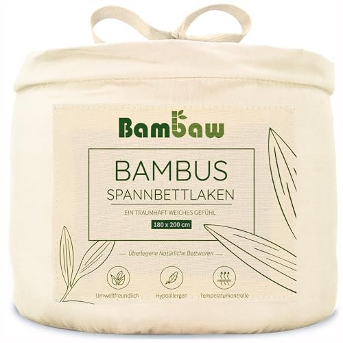 Bambaw Spannbettlaken 180x200cm Bambus, 35 cm Steghöhe, Bambus Bettwäsche, atmungsaktive Sommer Bettwäsche, antibakterielle & hypoallergene Bettlaken, kühlendes Spannbettlaken 180x200 cm (Elfenbein)