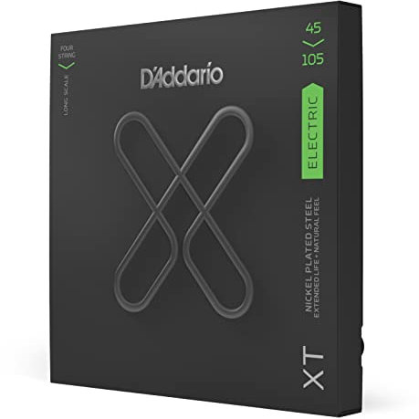 D'Addario E Bass Gitarrensaiten | Saiten E Bass | Bassgitarre Saiten | XTB45105, vernickelte XT Stahlseite für Bässe Saiten, Light Top/Medium Bottom, volle Größe, 45-105