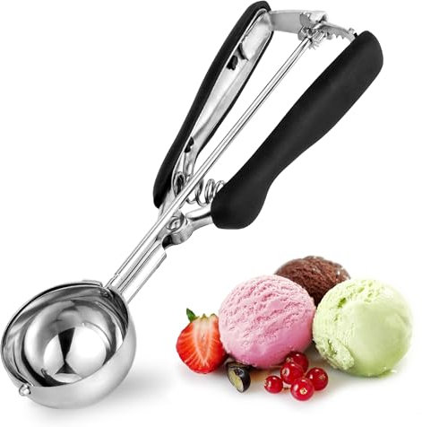 Cuchara de Helado 50mm, TJ POP Cuchara Helado Bola de Acero Inoxidable con Gatillo y Mango Cómodo para Bola de Helado, Hornear, Bola de Melón
