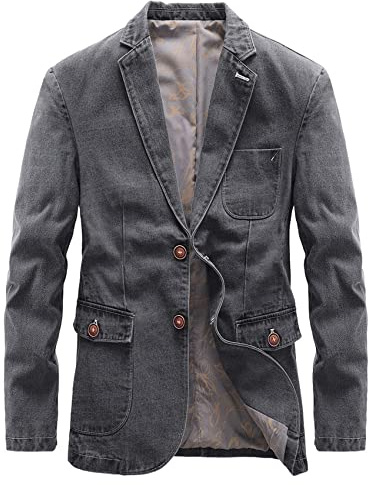 BFSGBFNTMD Jacka herr tunn sektion ung och medelålders stilig smal kostym vår och höst jeansjacka business casual, Grå, 3XL