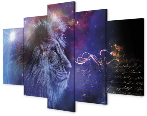 murando - Akustikbild Löwe 5 tlg - Bilder Akustikschaum Schallschutz Wand Deko Kunst Akustikpaneele Wandpaneele Schalldämmung Wandbild Schallabsorber Akustikplatten Tier Porträt Galaxy Retro Vintage