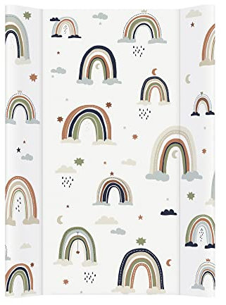 Rotho Babydesign Wickelauflage Keil (50 x 70 cm) - wickelauflage - wickeltischauflage - abwaschbar - wickelmatte - wasserdicht - Motiv Boho Rainbow