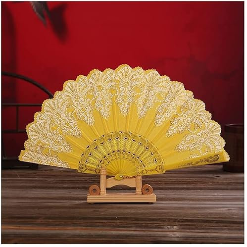 YMXWFC Luxus-Mode-Handventilator-Handventilator-Blumen-Spitze-Seide-Hochzeitsfest-Bühnen-Mode-Heißpräge-Handventilator-faltender Handventilator