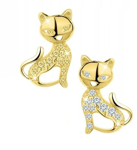 MENNICA BYDGOSKA Ohrschmuck aus Sterlingsilber Ohrringen Katzen für Frauen Ohrstecker Hypoallergen Silber 925 Zirkonia Elegantes Geschenk