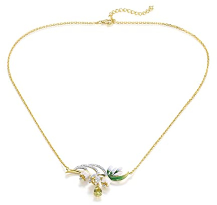 Santuzza Collana in argento Sterling 925 smaltata con foglie di fiori e zirconi cubici orchidea collane da donna, Argento sterling Argento Sterling Smalto, Vetro verde