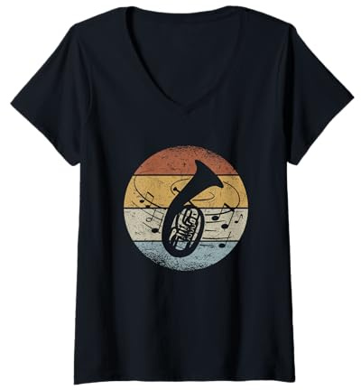 Damen Tenorhornist Orchester Musiker Noten Retro Tenorhorn T-Shirt mit V-Ausschnitt