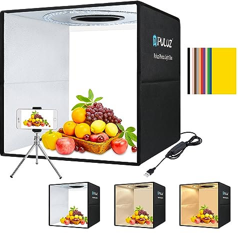 PULUZ Photo Light Box, 16 x 16 Professional Foldable Portable Studio Photography, Tri-Color Dimmable Light Shooting Tent Box with 12 Colors Backdrops & 144 LED Lights
