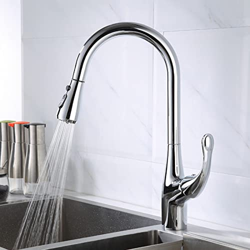 ZYCDP Rubinetto da Cucina con Doccetta Estraibile,2 Funzioni Miscelatore Cucina con Doccetta Estraibile,Girevole a 360° Estraibile Monocomando e Fredda e Calda Regolabile,cromo