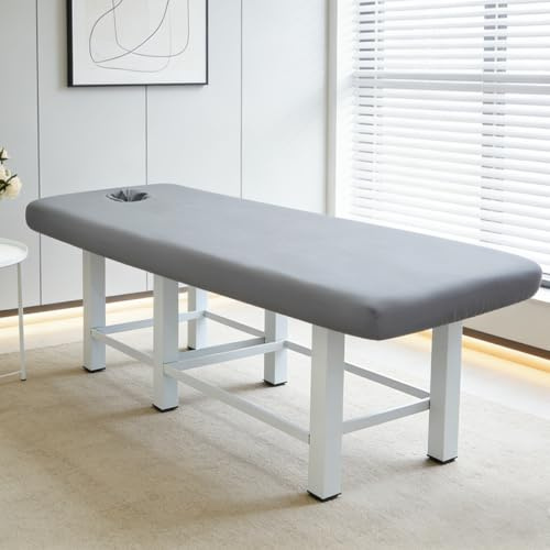 Highdi Bezug für Massageliege mit Loch, Spannbezug für Massageliege | Atmungsaktive Elastisches Beauty Bettbezug Massagebett für Spa Schönheits Massagetische Bezug -180x60cm, Dunkelgrau