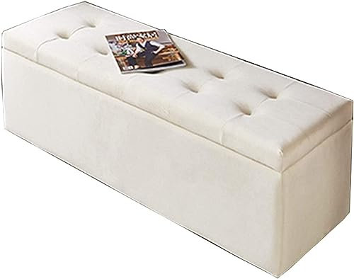 Brandschutz-Falthocker mit Stauraum, bequemer Sitz, weicher Flanell, mit Klappe, rechteckiger Sofahocker, getuftete Dekoration, 150 kg Belastung, 100 x 40 x 40 cm, Ottomane (Farbe: