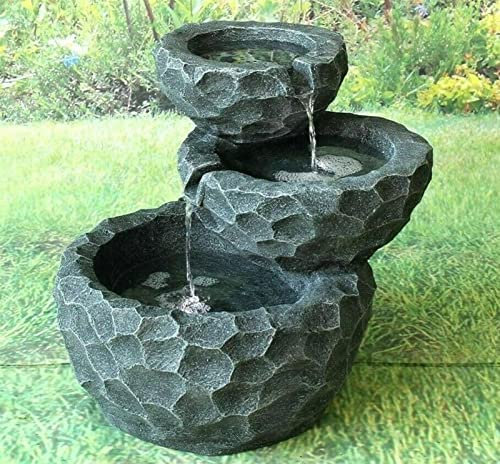 Fontana da giardino per interni ed esterni Fontana da giardino per esterni Fontana da giardino per esterni ad energia solare a 3 strati con rocce in pietra grigia per terrazza, patio, portico,