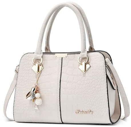 SODOLLEE Handtaschen Damen Elegant Henkeltasche Schön Anhänger Schultertasche PU Leder Frauen Umhängetasche für Einkaufen Dating Täglicher Gebrauch Weiß A