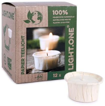 Wenzel Lot de 12 bougies chauffe-plat, durée de combustion de 6 h, neutres en CO2 et végétaliens, en cire de colza, sans coque en aluminium, durables, fabriquées en Allemagne, sans plastique et