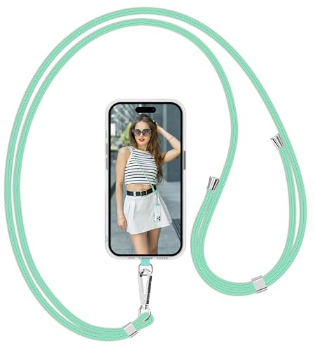 Flyzoo Cordino per Cellulare Telefono Universale, Regolabile Cinturino da Collo Polso con Patch, Tracolla Catena Collana Laccio da Nylon Compatibile con Samsung e Maggior Parte Smartphone,Verde Chiaro