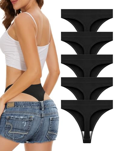 VOENXE String Tanga Damen Nahtlos,High Waist Sport UnterwäSche Frauen Mehrpack,Seamless Hohe Taille Breiter Bund Unsichtbarer Slip Tanga Fitness Women Thongs,Invisible Panties Underwear,5er Pack Set