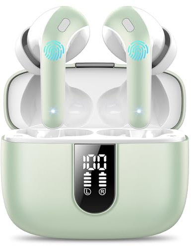 Ear Buds Wireless Earbuds, 50Hrs Playtime Bluetooth Earphones, Bluetooth Headphones 5.3, In Ear with 4 ENC Call Noise Cancelling Mics, Bass Boost 85%, Mini Earbuds IPX7 Waterproof, USB-C(Green)