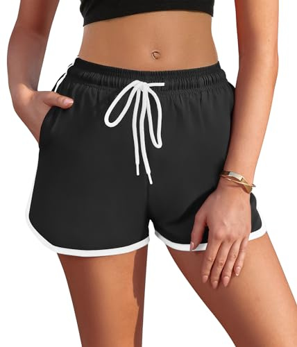AI'MAGE Dam Strandshorts Sommar Tryckta Badshorts Med Fickor Och Dragsko Justerbar Elastisk Sport Baddräkt Andningsaktiva Korta Byxor S-XXL, 1-svart, M