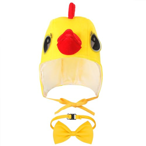 SATINIOR Cappello da Gallina Cappello da Fantasia di Costume Giallo Regolabile Cappello Divertente con Papillon Giallo per Adulti Accessori Decorazioni per Feste di Halloween Natale Pasqua