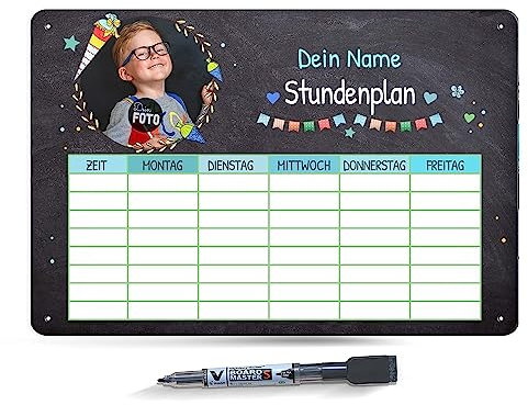 PR Print Royal Abwischbarer Stundenplan magnetisch inkl. Stift - Tafel - mit Foto und Name personalisierbar - Einschulungsgeschenk - Geschenk zum Schulanfang - Metallschild A4 mit abwischbarem Stift