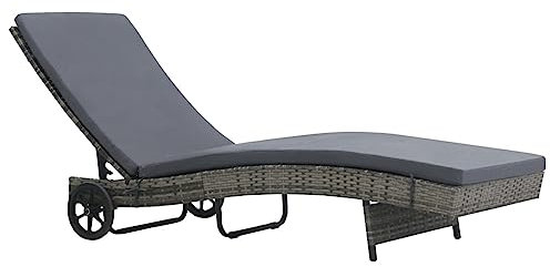 Gecheer Sonnenliege Gartenliege Relaxliege Freizeitliege Gartenmöbel Liege Holzliege Strandliege Saunaliege Liegestuhl mit Rollen und Auflage Poly Rattan Anthrazitgrau