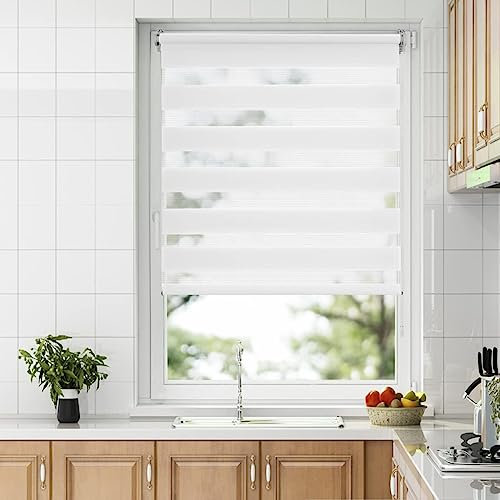 Allesin Doppelrollo Klemmfix ohne Bohren & mit Bohren, (55x150cm Weiß), Duo Rollos für Fenster und Tür, Klemmrollo Fensterrollo lichtdurchlässig und verdunkelnd