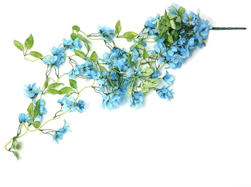 Artificial Winter Jasmine Hanging Vines Fake Simulation Flowers Plant Garland for Outdoor Garden Wedding Decor(winter jasmine Blue)