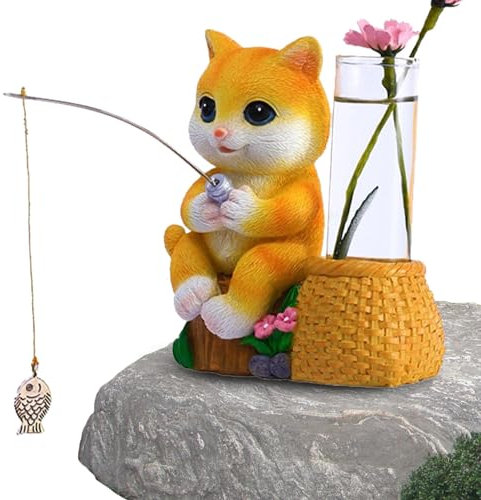 Tuxxjzm Garten-Statue mit Katze, Tierangeln, Outdoor-Gartendekoration, Gartenskulpturen, kreative Gartenstatuen aus Kunstharz, Heimdekoration, Statuen für Zuhause, Garten, Park