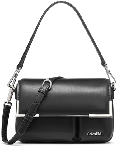 Calvin Klein Damen Mica Organizational Flap Crossbody, Schwarz/Silber Puffy