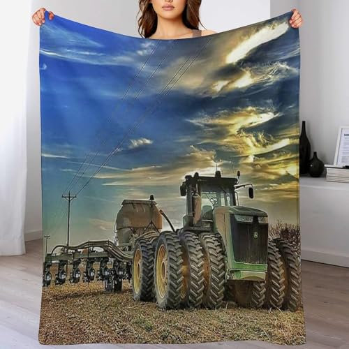 PAZZK Traktor Flanell Fleece Decke, Kuscheldecken, Superweiche Leichte Flannel 3D Für Couch Bett Flauschige Wohndecke（100×130cm）
