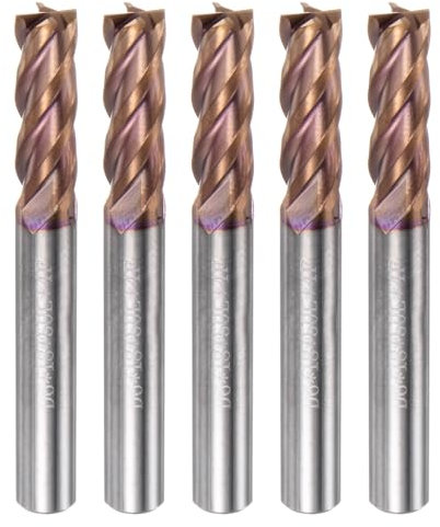 sourcing map 5pcs Carbide Square End Mills 6mm (15/64) Dia 6mm (15/64) Shank 50mm (2) Long HRC55 TiSiN Coated Micro-Grain Tungsten Carbide 4 Flutes Milling Bit Cutter