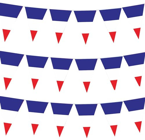 Guirlande de fanions de 10 m avec 30 drapeaux pour jeux Oly, drapeaux triangulaires français, drapeaux français Oly décorations 2024, bannière de fanions de la Pologne pour jardin, bar, fête et rue