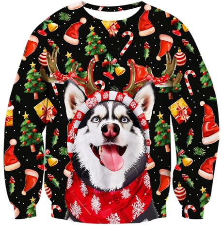 Belovecol jultröjor för herr och dam, original långärmade skjortor, ledig tröja, lös jultröja med husky motiv, tunika toppar M
