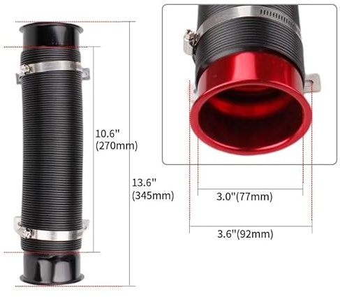 GPRTKULE 1 pièces 76MM Voiture Air Froid Turbo Admission Tuyau d'admission réglable Flexible Conduit Tube Tuyau d'alimentation Froide Conduit Tuyau(Rot)