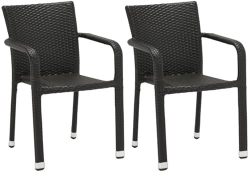 Gartenstühle Rattan Stapelbar Höhenverstellbar 160 kg Belastbarkeit Armlehne Stühle für Garten Balkon Terrasse Innen- und Außenbereich - Aluminiumgestell ODC-4057-BLACK | 56B x 61T x 83H cm | (2)