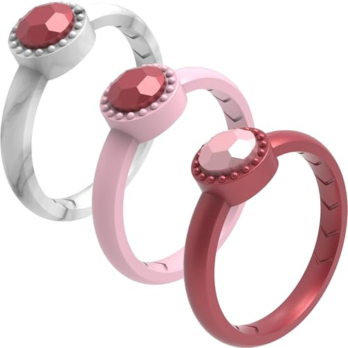 icooci 3/1 Packs Silicone Women's Rings - Gemstone Double Silicone Women's Rings - Women's Rubber Wedding Bands - Women's Diamond Silicone Wedding Bands, 5 - 5.5(15.7mm), Silicone, No Gemstone
