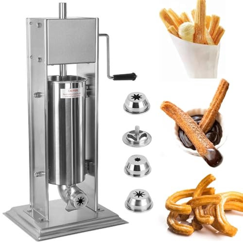 Qiang Macchina per Churro Manuale Professionale Macchina per Fare Churro Commerciale in Acciaio Inox Macchina per Frutta Latina con 4 Ugelli,per Ristoranti,Panetterie,Casa,15L