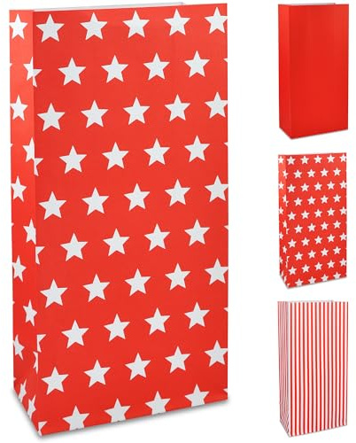 Frau WUNDERVoll® 24 PAPIERTÜTEN MIT BODEN ROT, STERNE 12x7x24cm / Blockbodenbeutel, Tüte, Papierbeutel, Papiertüte, Geschenktüte, Geschenkbeutel, Gastgeschenk, Hochzeit, Mitgebseltüte, Falttasche