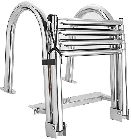 4 Step Pontoon Boat Ladder Stainless Steel Telescoping Inboard Ladder Dock Ladder with Hand Railing Boat Ladder for Marine Boat Yacht Swimming Pool